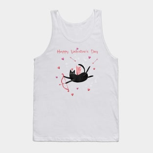 Happy valentines black cat. Cute cat and red hearts. Tank Top